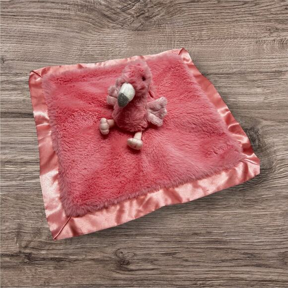Cloud Island Pink Flamingo Baby Lovey Security Blanket Satin Back 14" Square - Picture 1 of 9